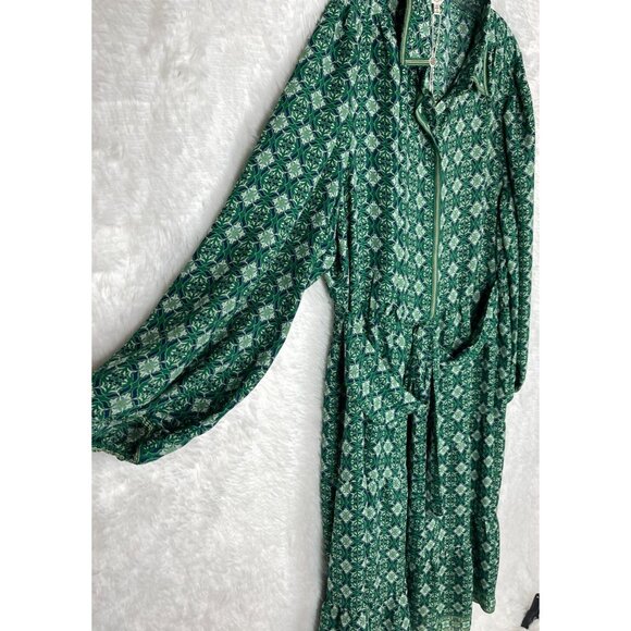 NWT Max Studio 2X Long Sleeve Button Down Dress Green Blue White Tie Back - Picture 5 of 9